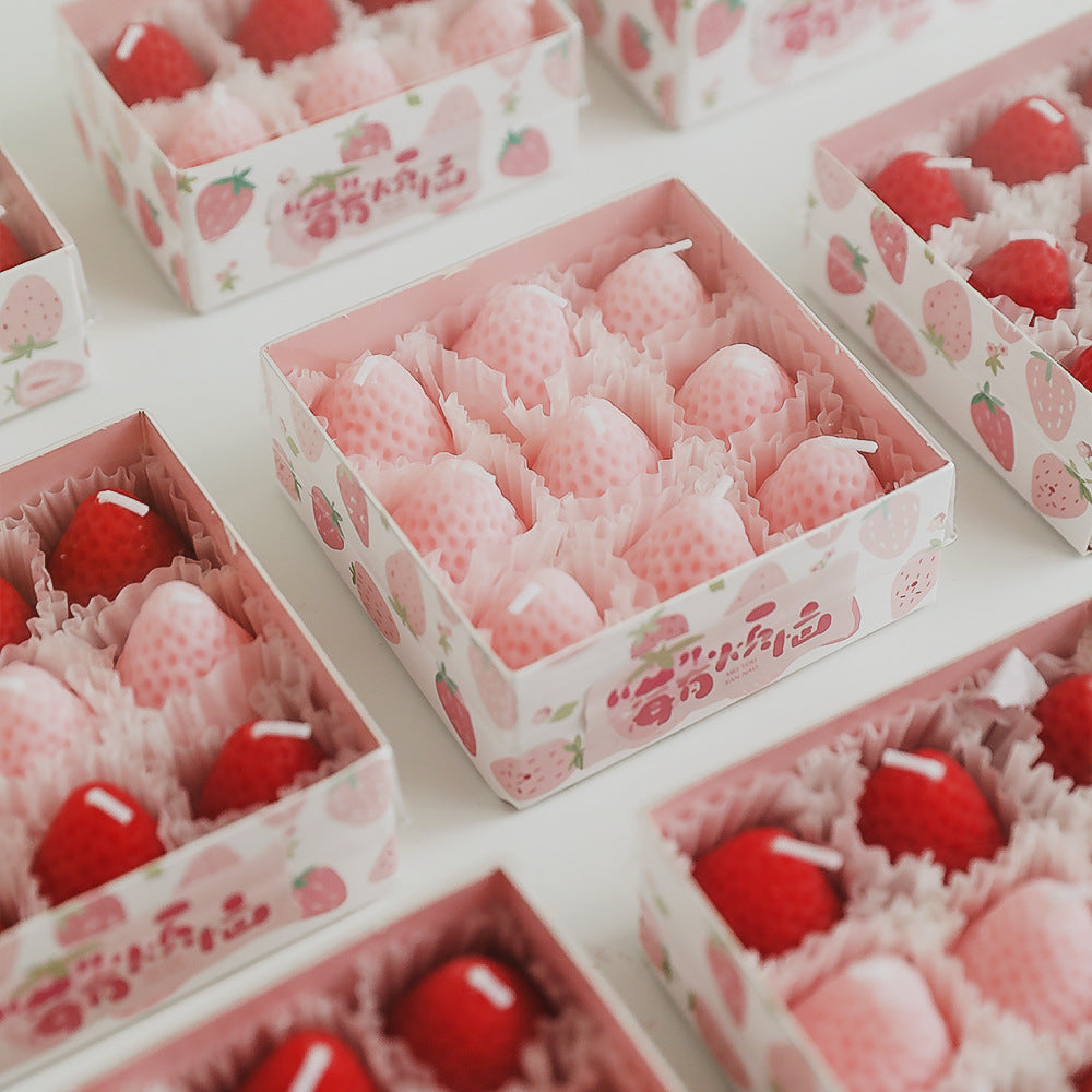 6pcs, Strawberry Aromatherapy Candle, Candle Gift Box, Wedding Gift, Birthday Gift, Atmosphere Arrangement, Home Decor, Desktop Decor