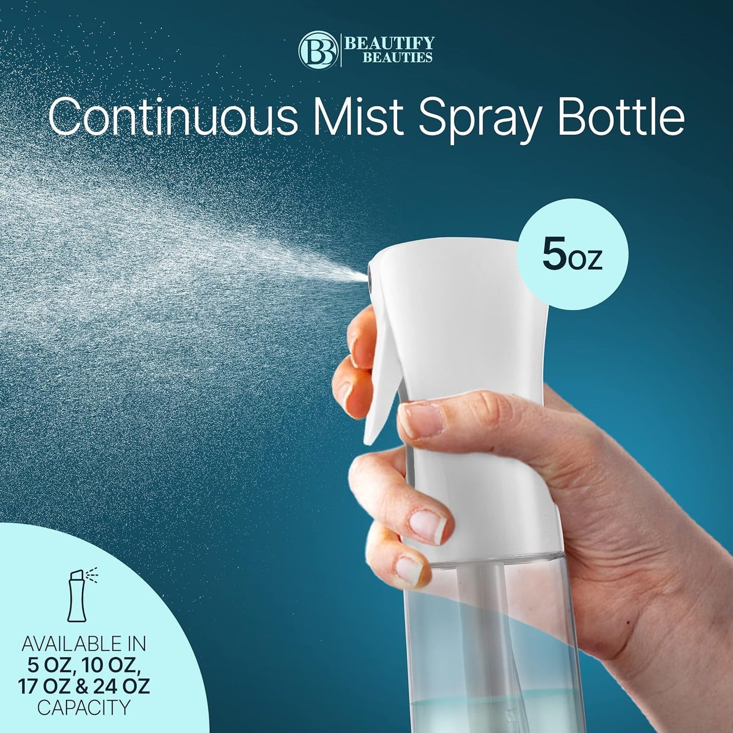 Spray Bottle for Hair – Continuous Mister Spray Bottle for Hairstyling, Cleaning, Plants, Pets, Barbers, Salons, Essential Oil Scents (White, 6.8/200Ml)