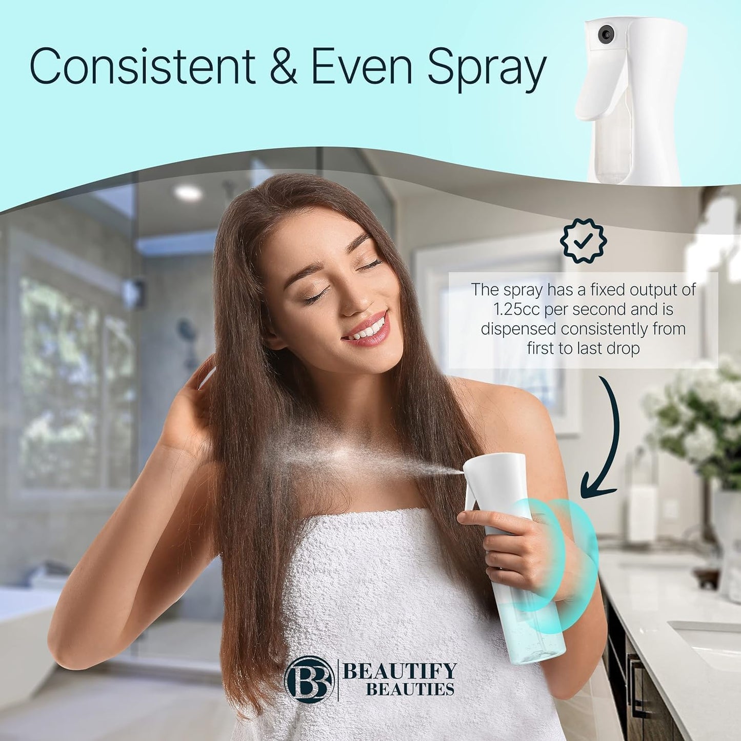 Spray Bottle for Hair – Continuous Mister Spray Bottle for Hairstyling, Cleaning, Plants, Pets, Barbers, Salons, Essential Oil Scents (White, 6.8/200Ml)