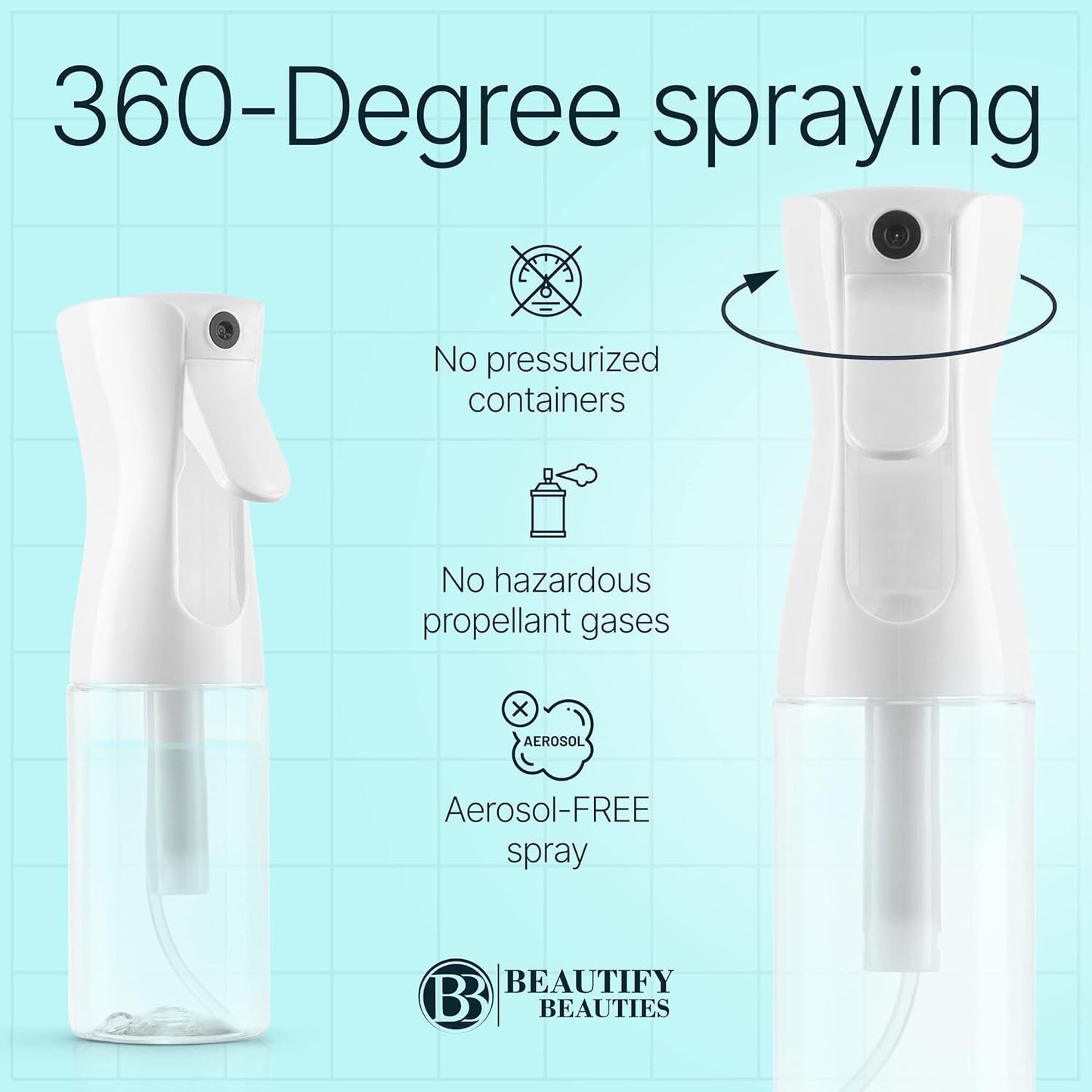 Spray Bottle for Hair – Continuous Mister Spray Bottle for Hairstyling, Cleaning, Plants, Pets, Barbers, Salons, Essential Oil Scents (White, 6.8/200Ml)