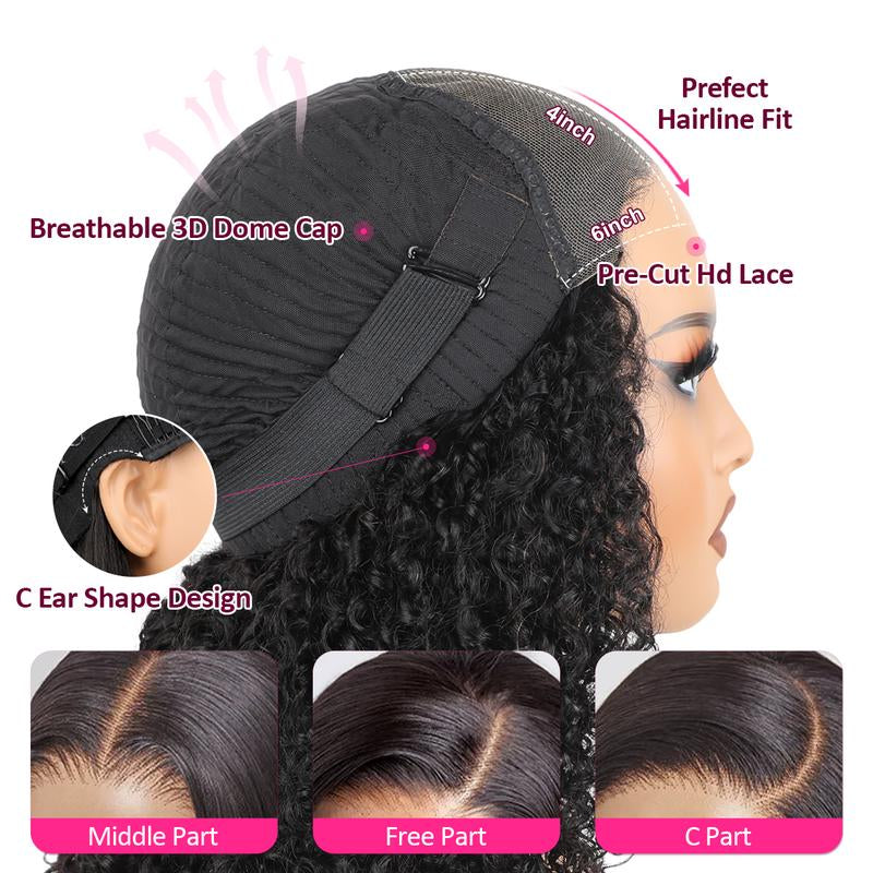 Reshine Bleached Knots Kinky Curly Wear Go Glueless Human Hair Wigs Pre-Cut HD Lace Wigs