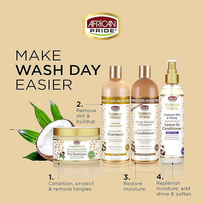 African Pride Moisture Miracle Shine Enhancing Nourishing Daily Shampoo 16 Fl Oz