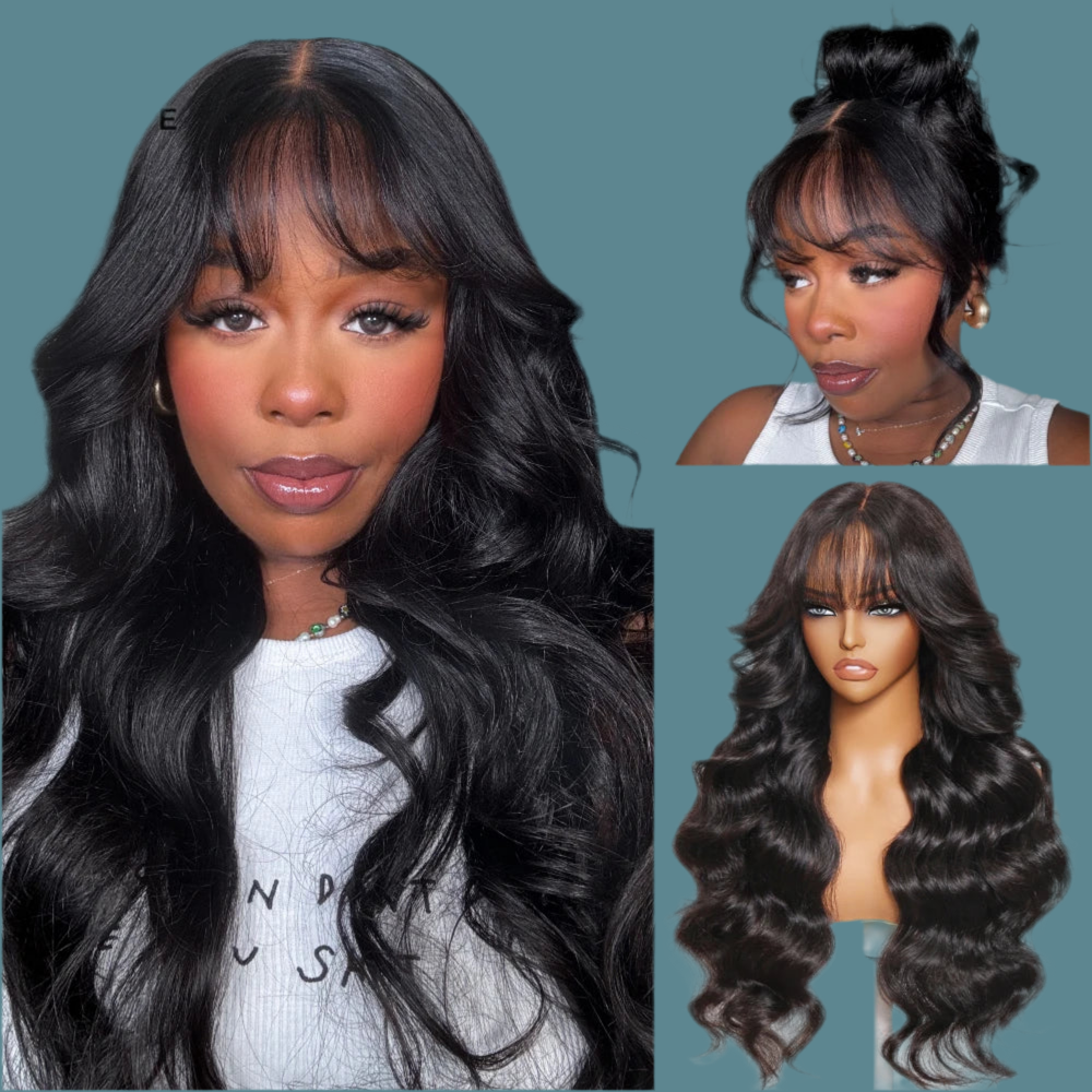 Unice Hair Pre Cut Pre Bleached 7x5 Loose Wave Wig With Bangs Wear Go Glueless Wig Pre Plucked Lace Front Human Hair Wig
