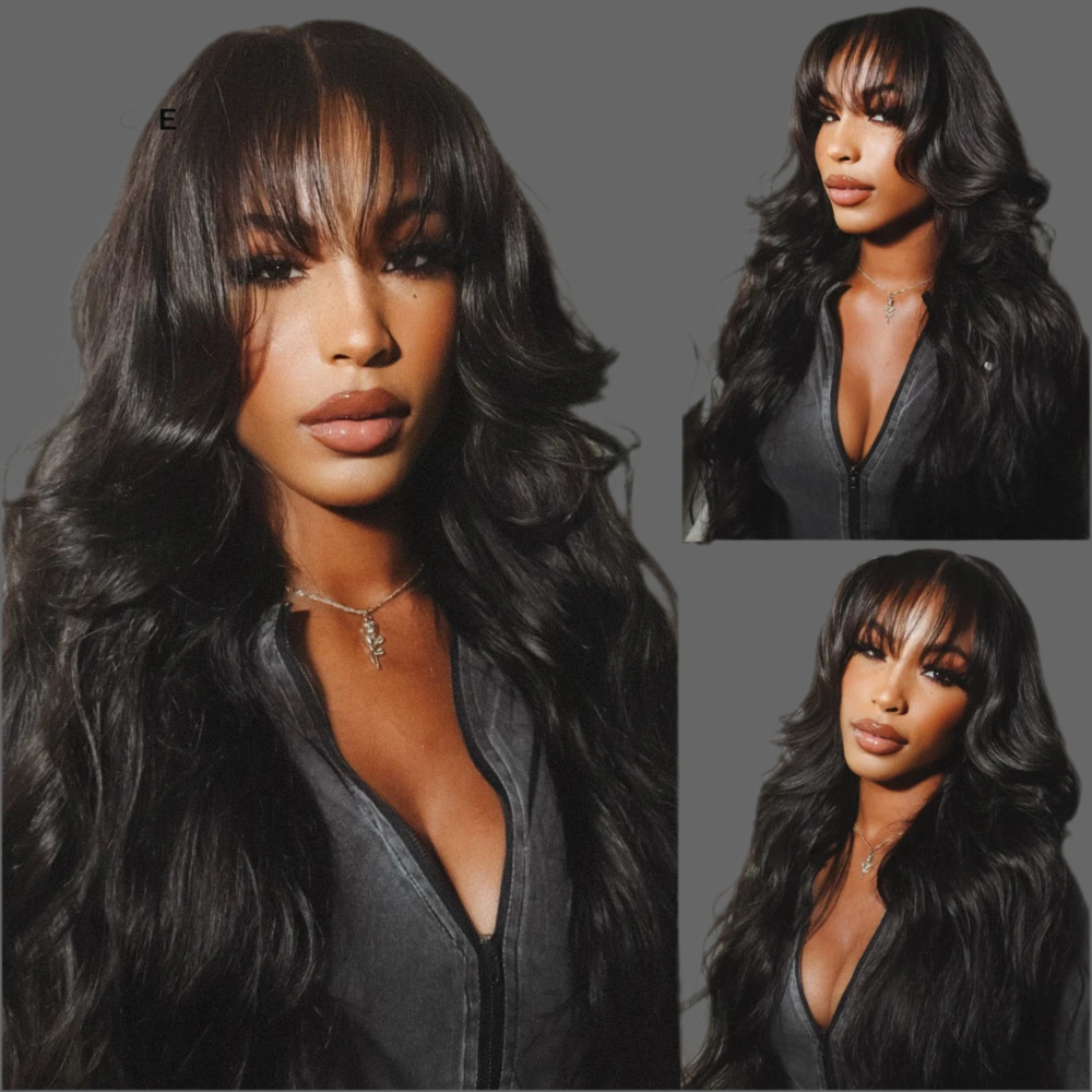 Unice Hair Pre Cut Pre Bleached 7x5 Loose Wave Wig With Bangs Wear Go Glueless Wig Pre Plucked Lace Front Human Hair Wig