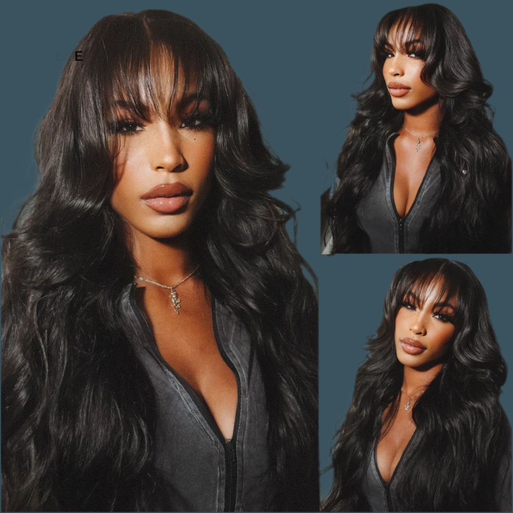 Unice Hair Pre Cut Pre Bleached 7x5 Loose Wave Wig With Bangs Wear Go Glueless Wig Pre Plucked Lace Front Human Hair Wig