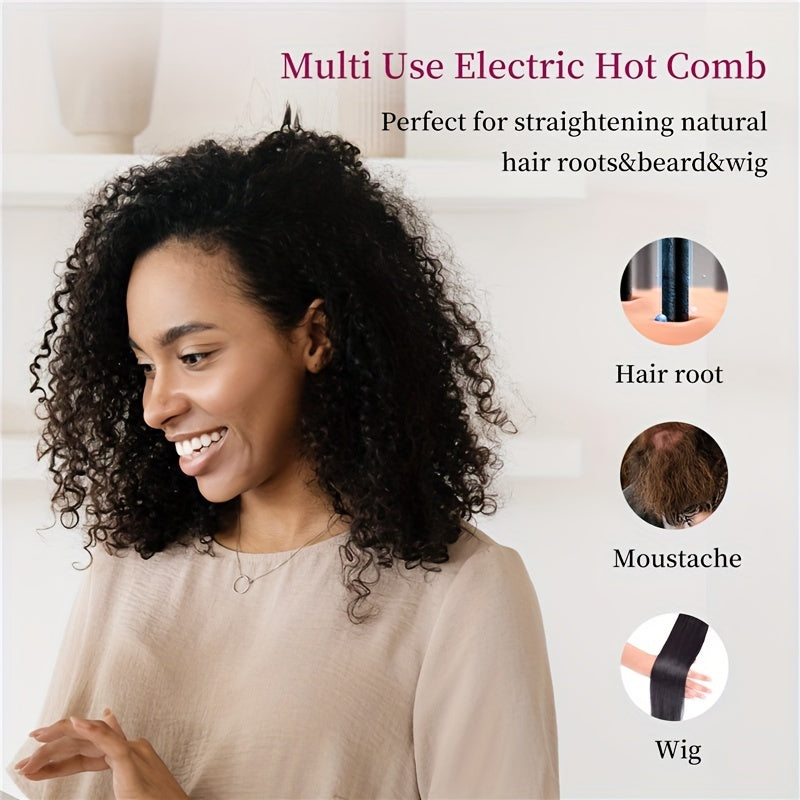 Electric Hot Comb, 2-in-1 Straight & Curly Dual-use Hair Comb, Hair Straightener & Curler With Multiple Temperature Settings And LCD Screen, Holiday Gift