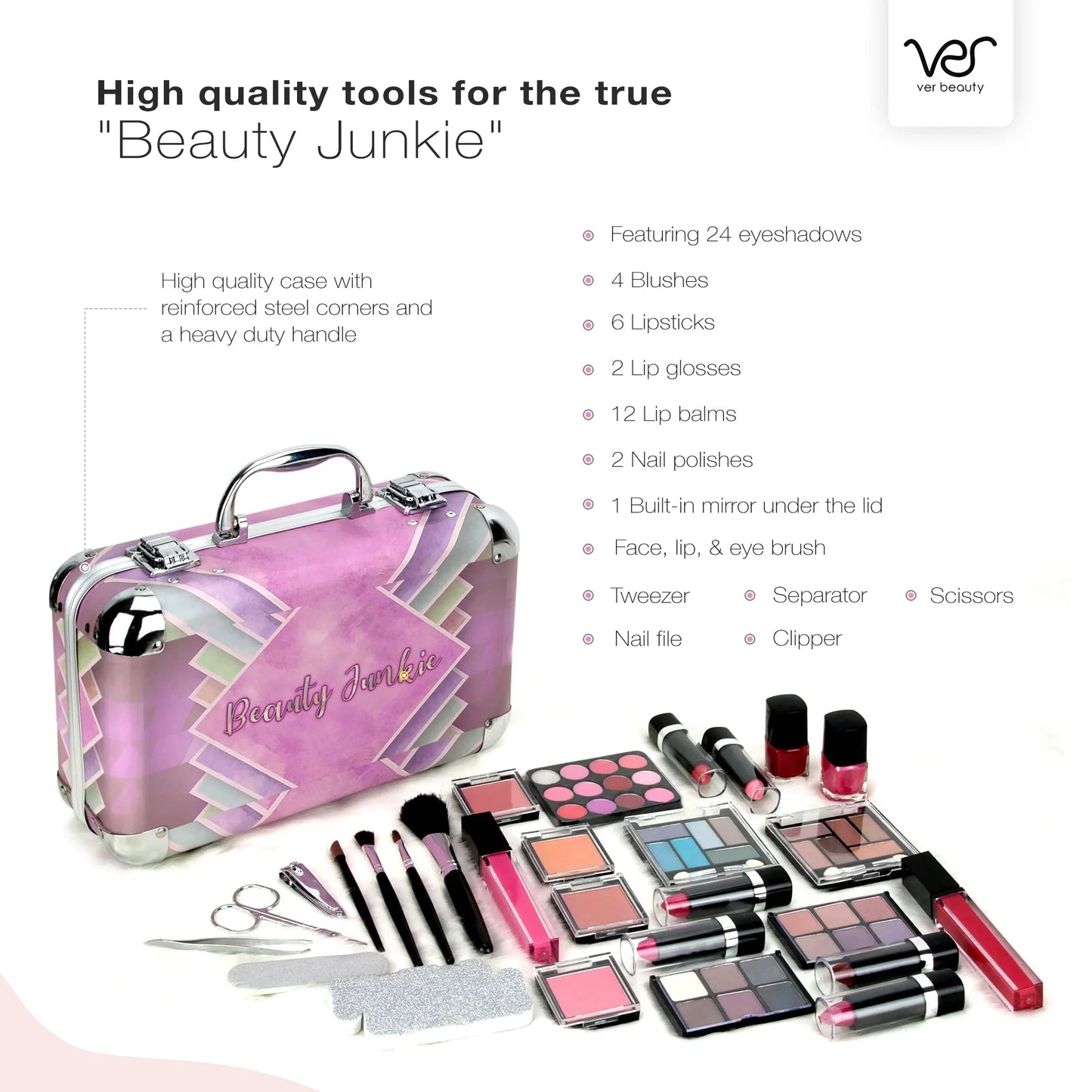 Carry All Makeup Kit Eyeshadow Blush Lipstick Nail Accessories in Beauty Junkie-Vmk1506