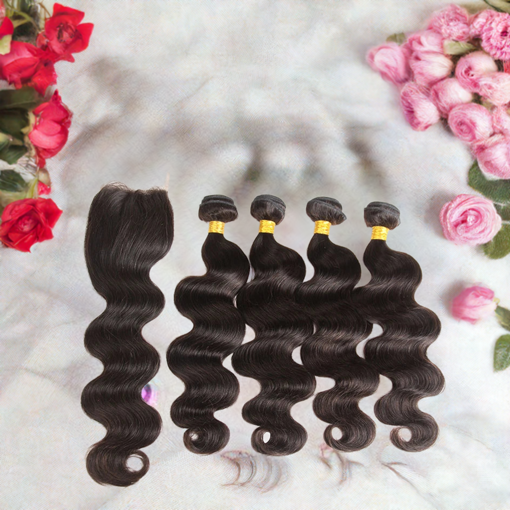 Body Wave Bundles With Closure Brazilian Human Hair Weave Bundles With 4x4 5x5 Lace Closure Hair Extension 3/4 Bundles Remy