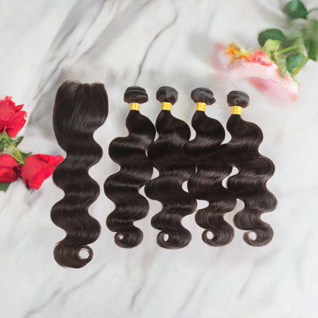 Body Wave Bundles With Closure Brazilian Human Hair Weave Bundles With 4x4 5x5 Lace Closure Hair Extension 3/4 Bundles Remy
