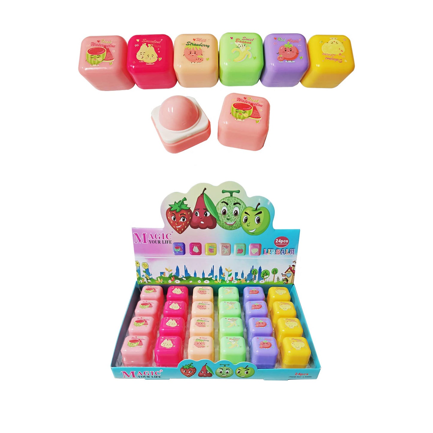 FRUIT CUBE LIP BALM 2322-15 (24PC): ASSORTED