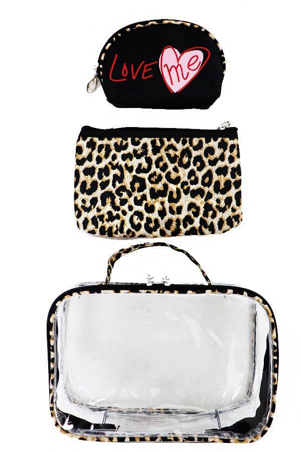 Three Piece Cosmetic On The Go Toiletry Leopard Bag