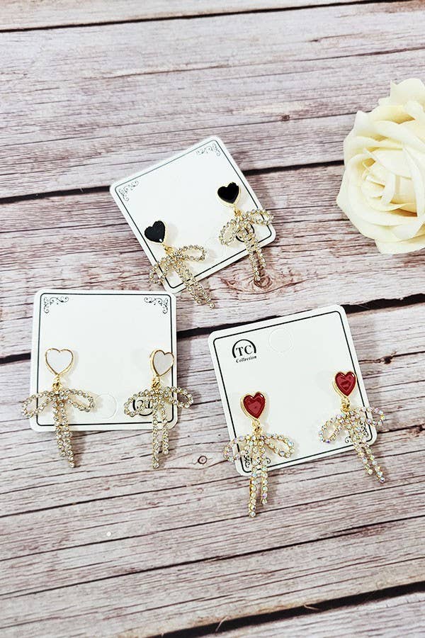 Heart Rhinestone Ribbon Dangle Earrings