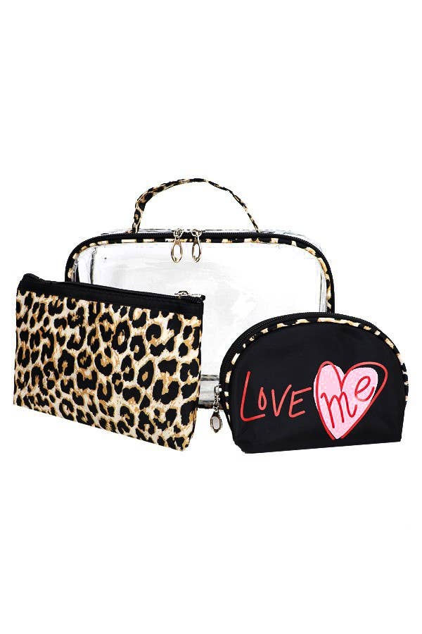 Three Piece Cosmetic On The Go Toiletry Leopard Bag