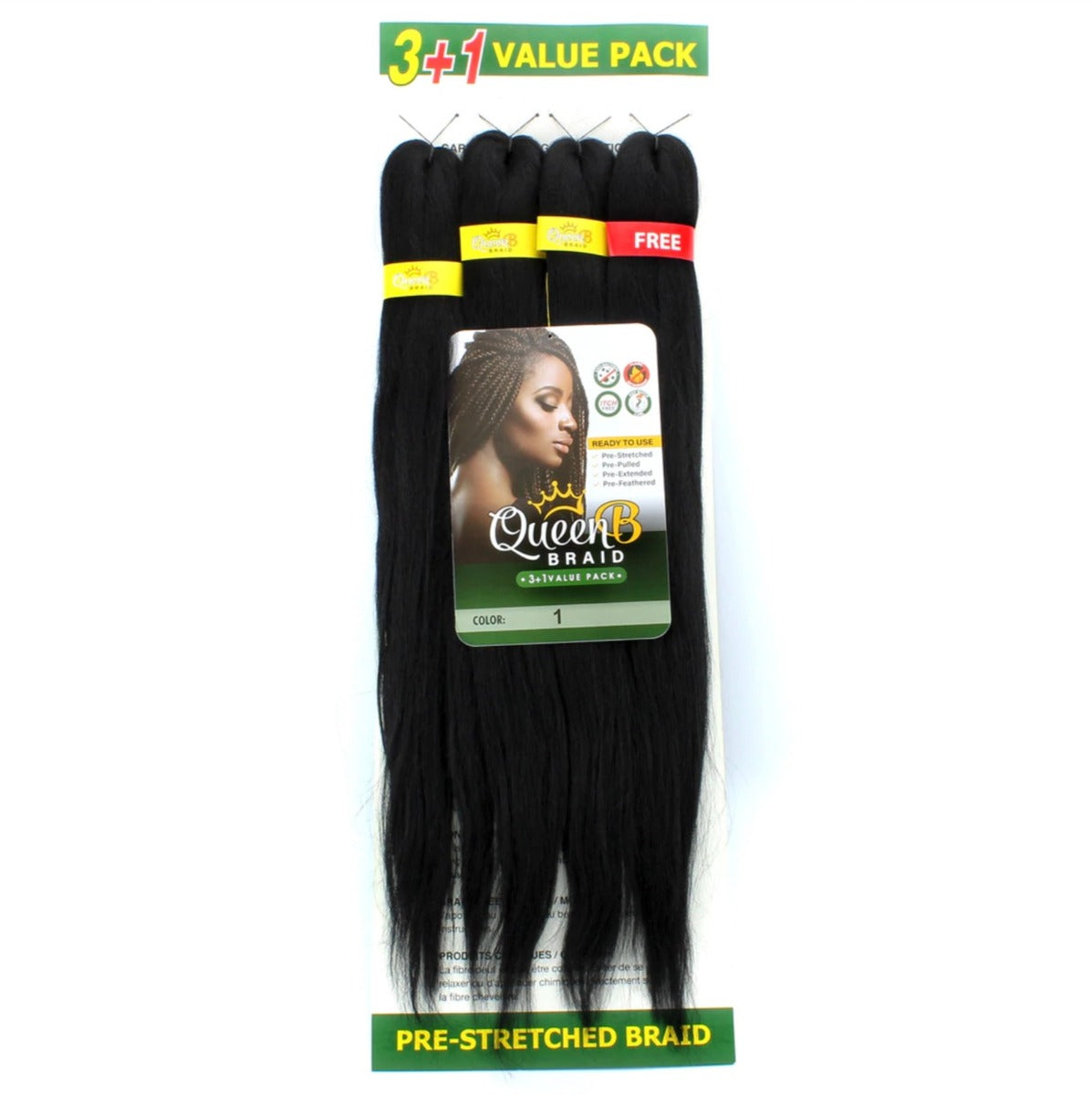 Queen B Synthetic Pre Stretched Braid 4X Multi Bundle 40Inch-1B