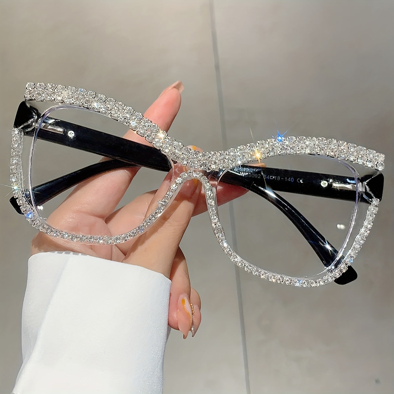 Large Cat Eye Bling Rhinestone Clear Lens Glasses Fashion Computer Glasses Party Prom Decorative Spectacles