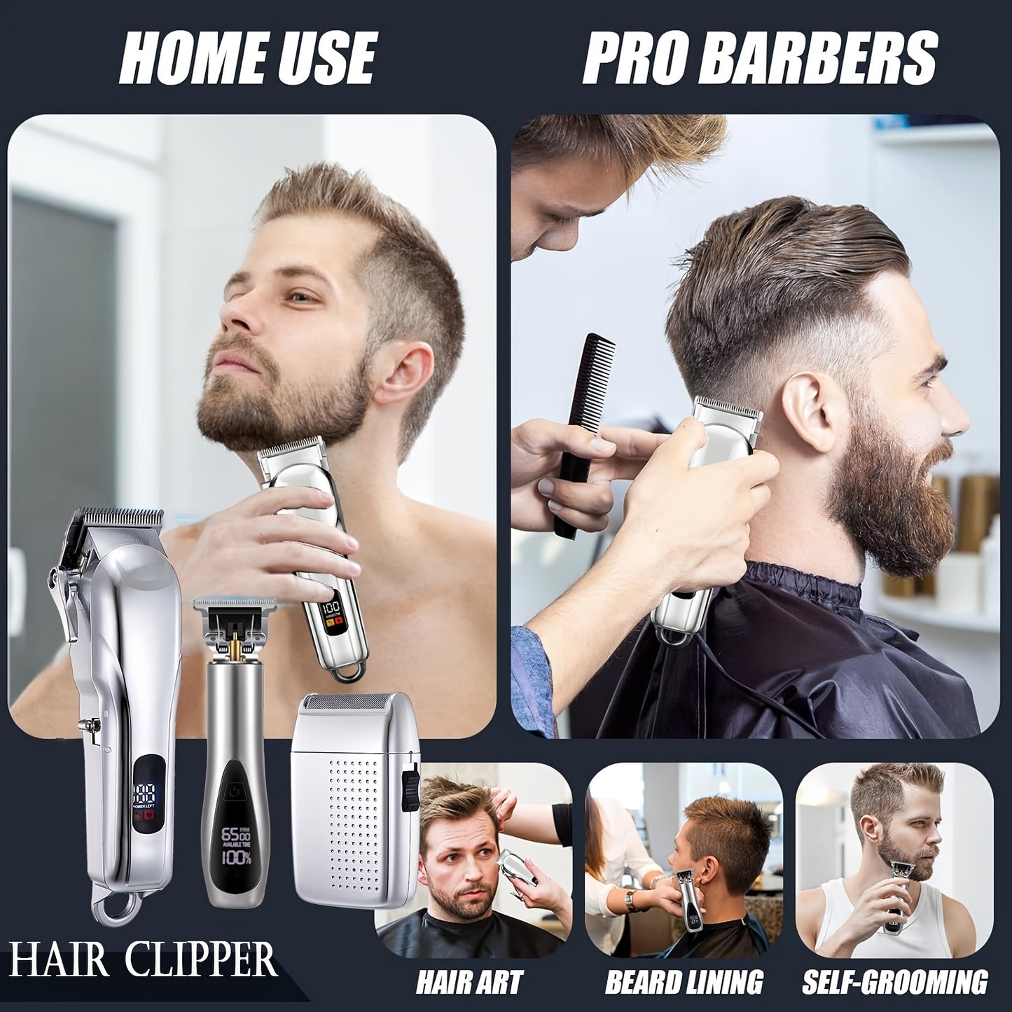 3pcs Professional Barber Clipper Hair Trimmer and Shaver Set, Cordless Hair Clippers for Men, Electric Hair Cutting Kit, Rechargeable Men's Beard Trimmer and Body Trimmer Set