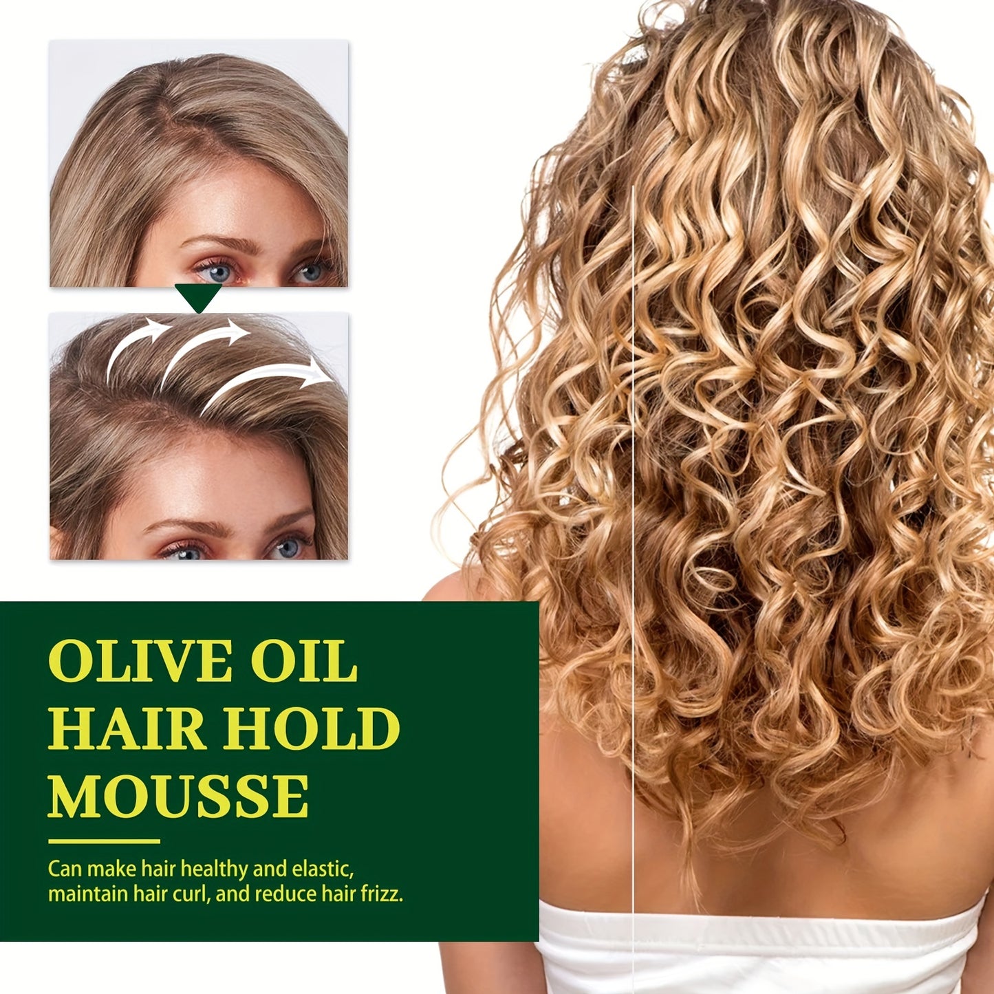 Olive Oil Hair Hold Mousse, Long-Lasting Anti-Frizz Hair Mousse With Olive Oil For Curly Hair Styling