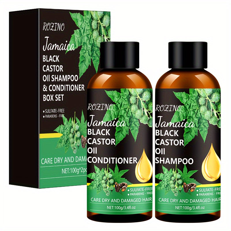 2pcs/Set Black Castor Oil Hair Shampoo And Conditioner Set, Natural Castor Oil Extract, Healthy Hair Penetrates Root To Tip