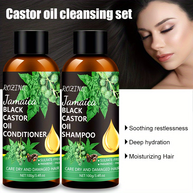 2pcs/Set Black Castor Oil Hair Shampoo And Conditioner Set, Natural Castor Oil Extract, Healthy Hair Penetrates Root To Tip