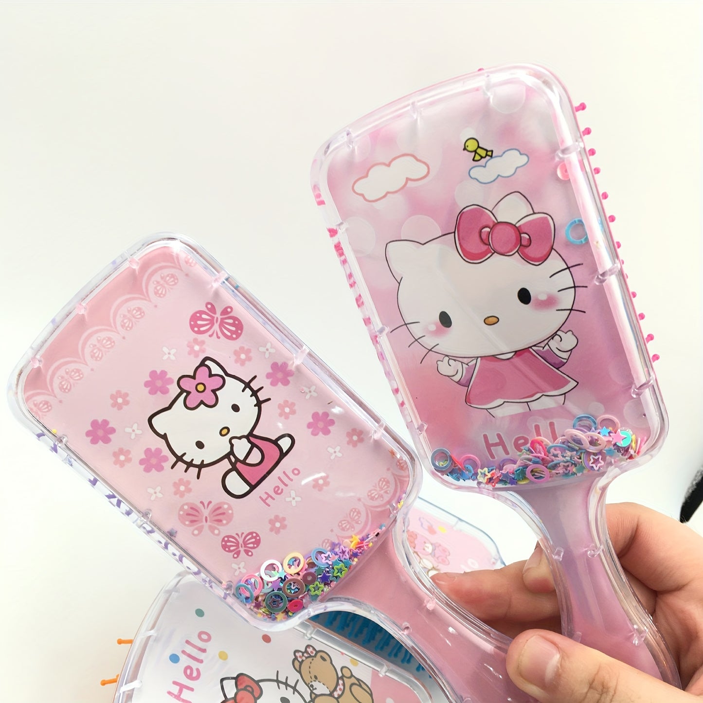 1pcs Sanrio Hello Kitty Pattern Hairdressing Comb Cute Paddle Air Cushion Comb Sequin Airbag Comb Valentine's Day Easter Gift