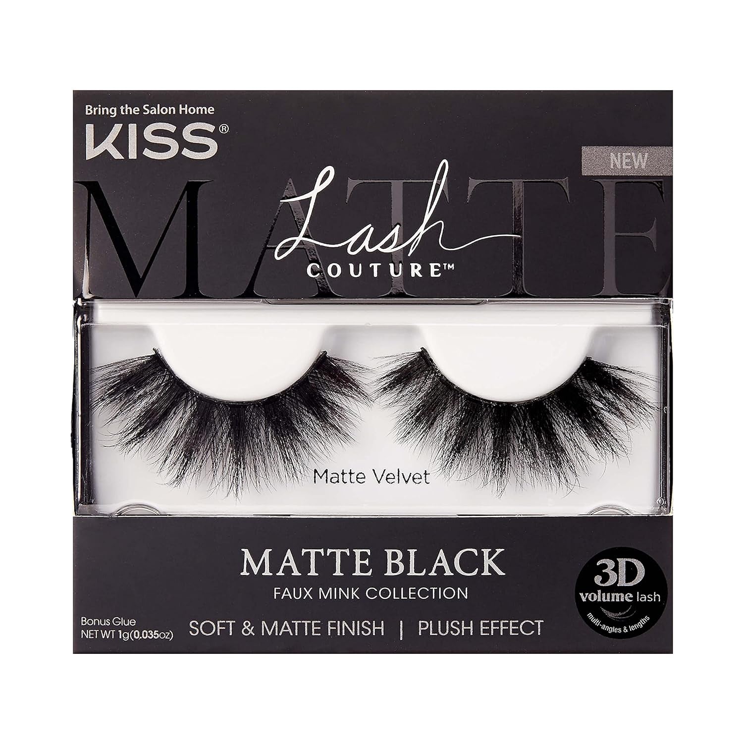 Lash Couture Faux Mink 3D Matte False Eyelashes, Matte Velvet', 16 Mm, Includes 1 Pair of Lash, Contact Lens Friendly, Easy to Apply, Reusable Strip Lashes