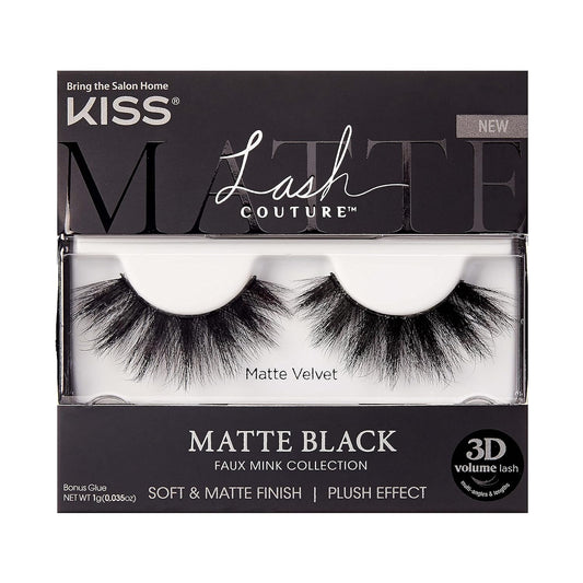 Lash Couture Faux Mink 3D Matte False Eyelashes, Matte Velvet', 16 Mm, Includes 1 Pair of Lash, Contact Lens Friendly, Easy to Apply, Reusable Strip Lashes