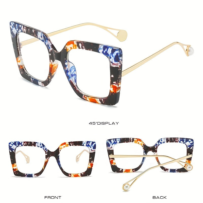 Oversized Square Color Block Frame Clear Lens Glasses Vintage Decorative Glasses For Women Men