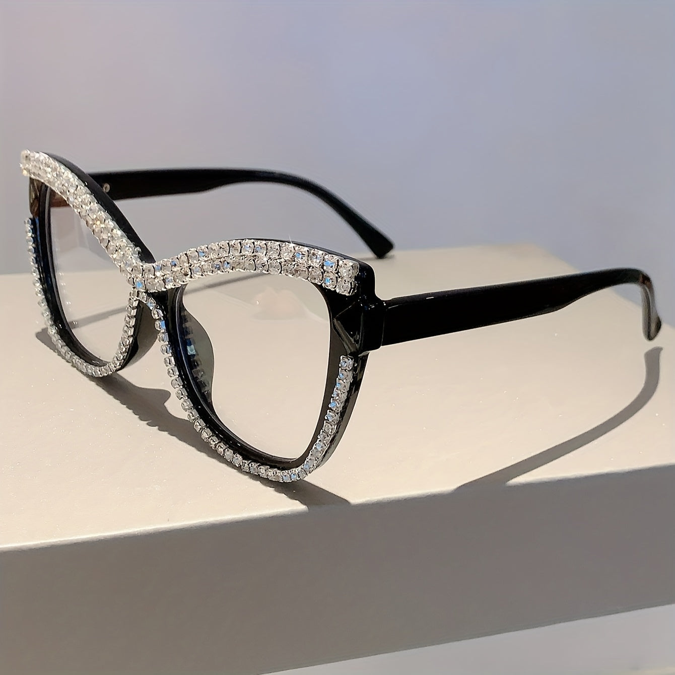 Large Cat Eye Bling Rhinestone Clear Lens Glasses Fashion Computer Glasses Party Prom Decorative Spectacles