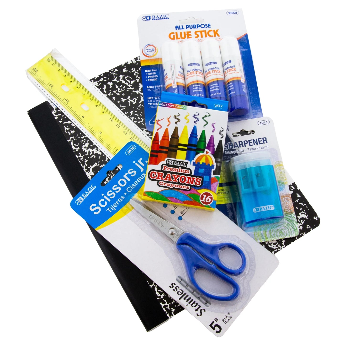 BAZIC Back to School Kit Bundle 60 Count, School Supplies Box for Elementary Student K-12, 1-Pack