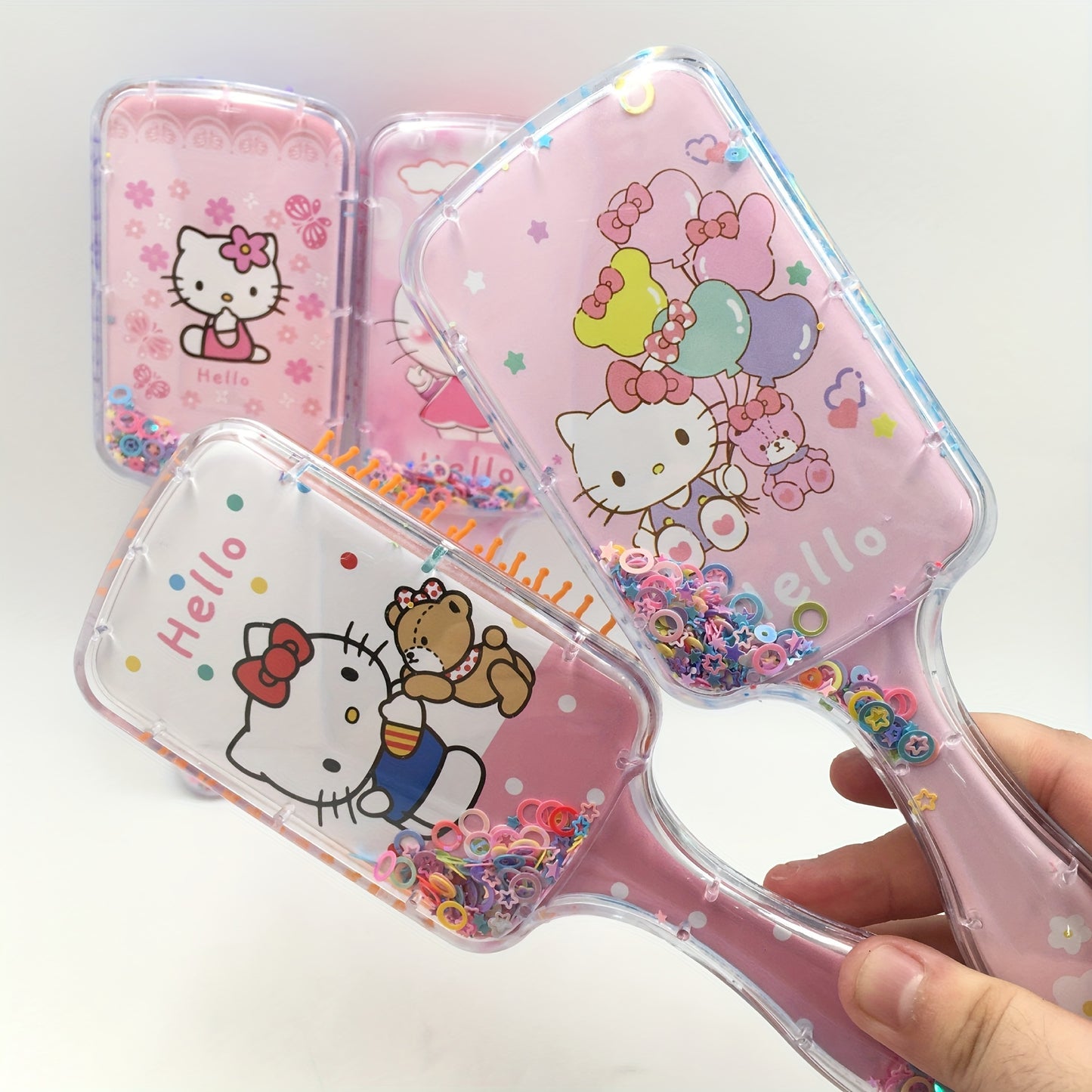 1pcs Sanrio Hello Kitty Pattern Hairdressing Comb Cute Paddle Air Cushion Comb Sequin Airbag Comb Valentine's Day Easter Gift