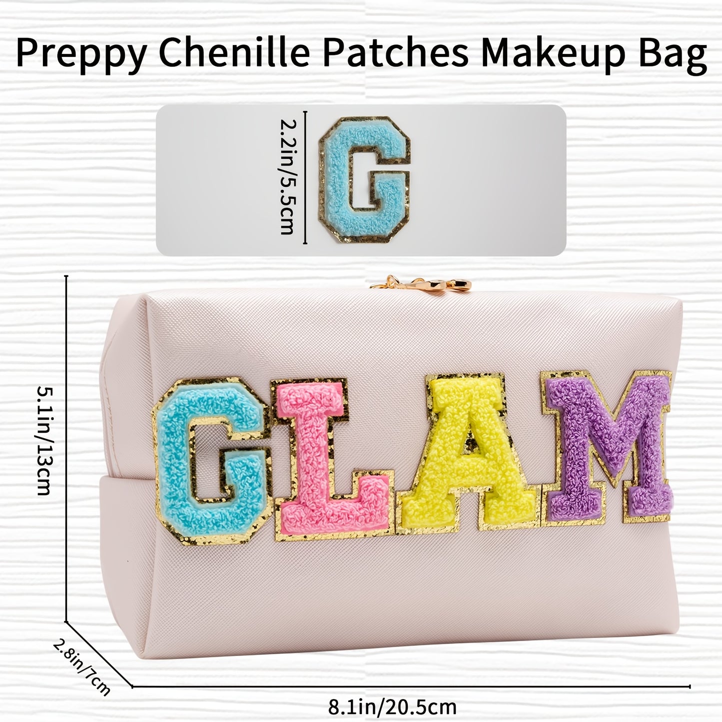 GLAM Chenille Letter Makeup Bag