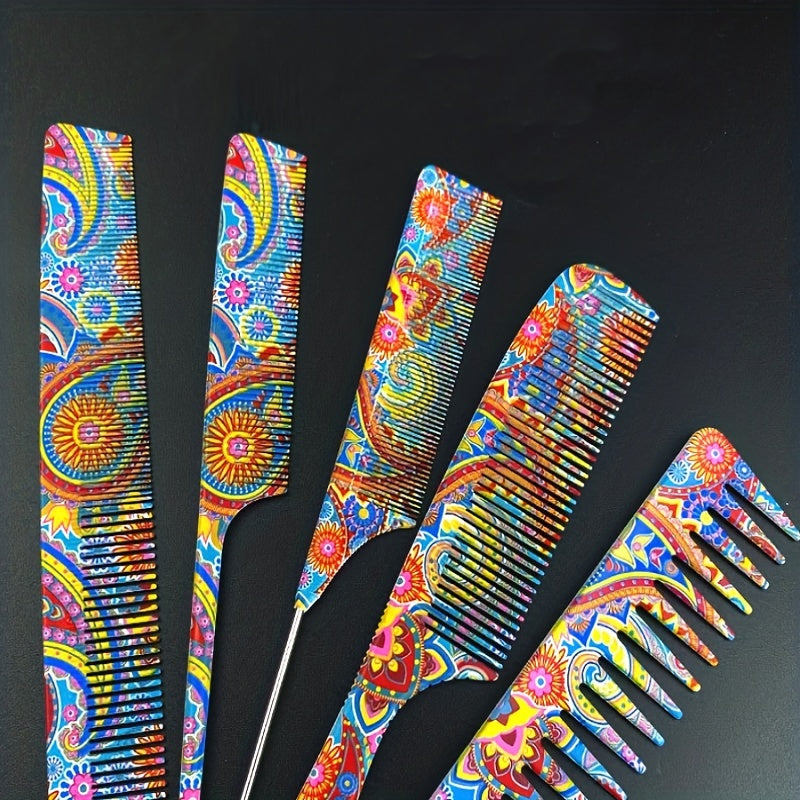 5pcs/set Floral Printing Hairdressing Comb Professional Hair Stying Comb Anti Static Hair Comb For Salon Barber Home Use