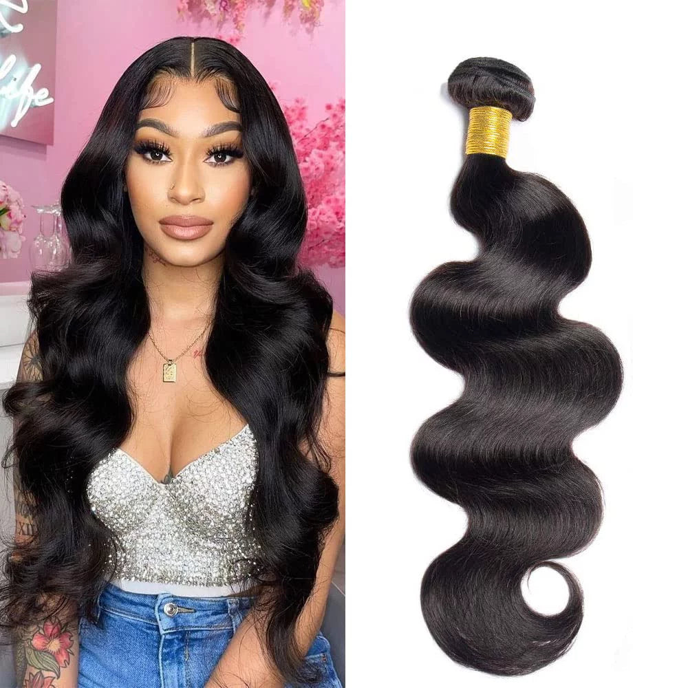 100% Unprocessed Brazilian Virgin Remy Human Hair Extensions Body Wave Bundles Color Natural Black #1B 26" Inch