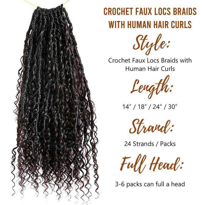 Crochet Faux Locs Braids with Human Hair Curls Pre-Looped