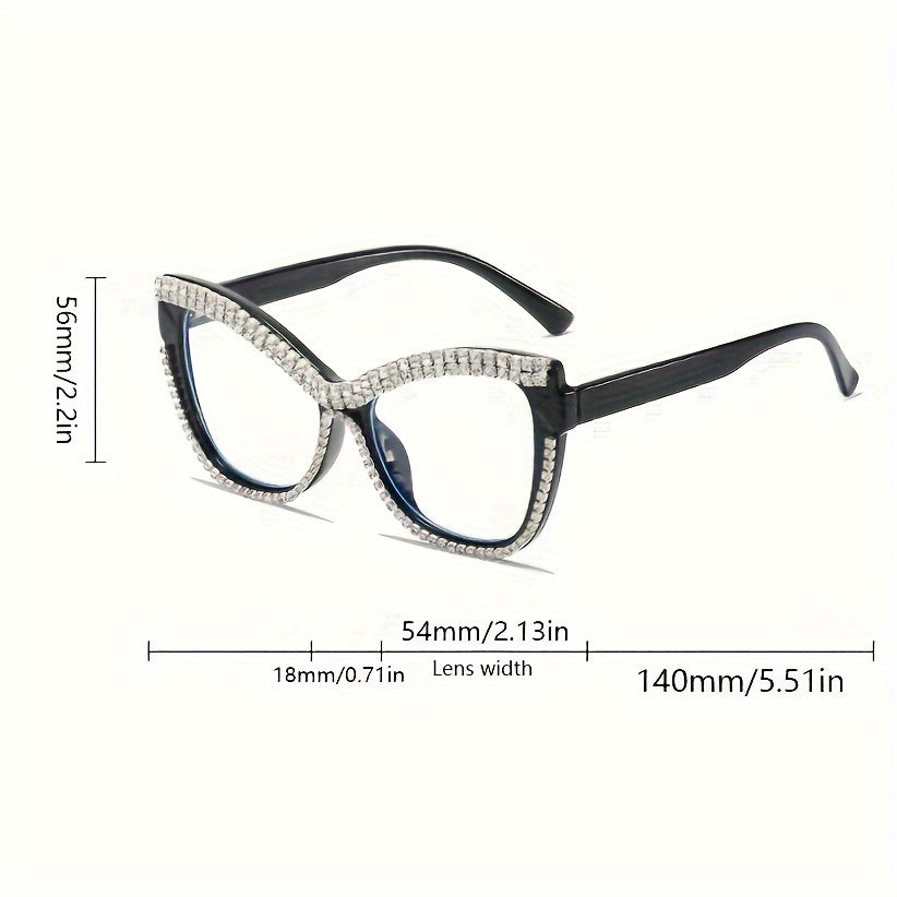 Large Cat Eye Bling Rhinestone Clear Lens Glasses Fashion Computer Glasses Party Prom Decorative Spectacles