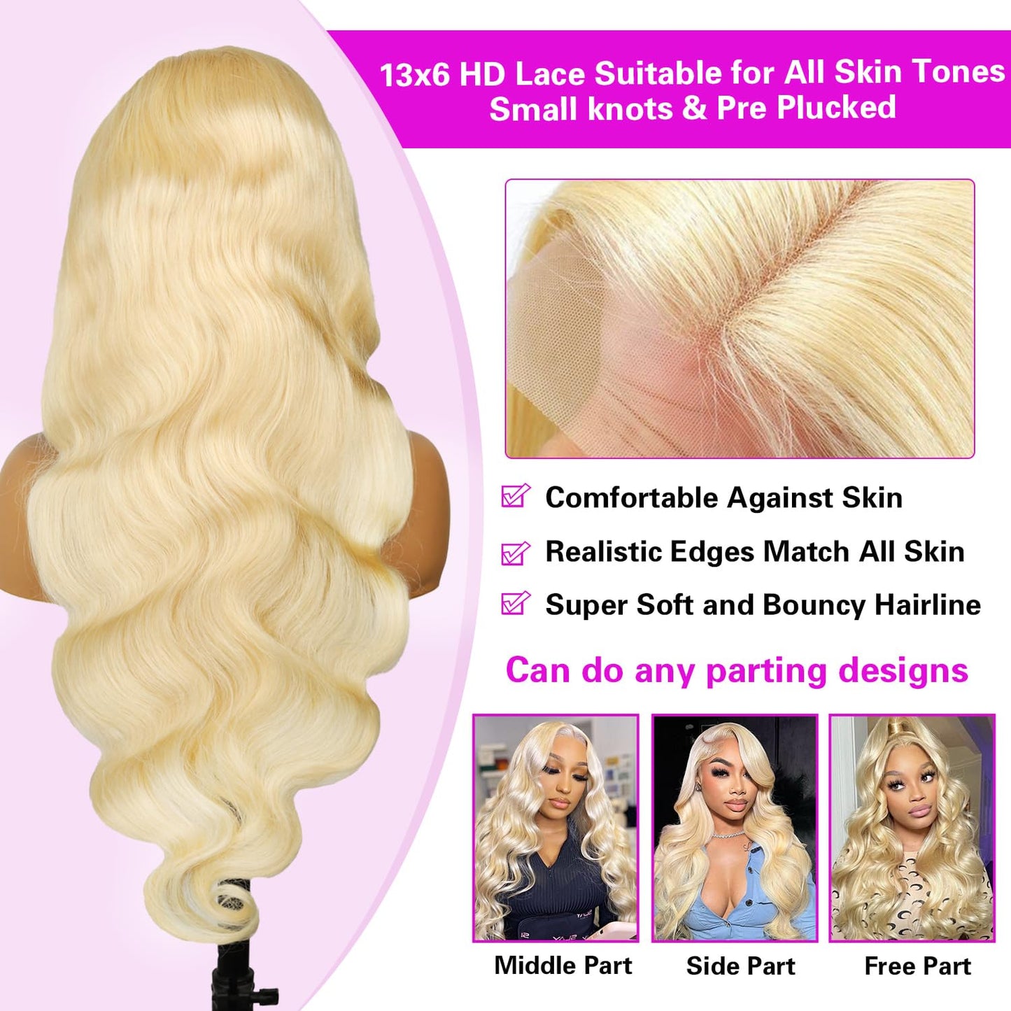 613 13X6 Lace Front Wig Human Hair 32 Inch 200 Density Blonde Wig Human Hair 613 HD Lace Frontal Wig 13X6 Body Wave Blonde Lace Front Wigs Human Hair for Women Pre Plucked with Baby Hair