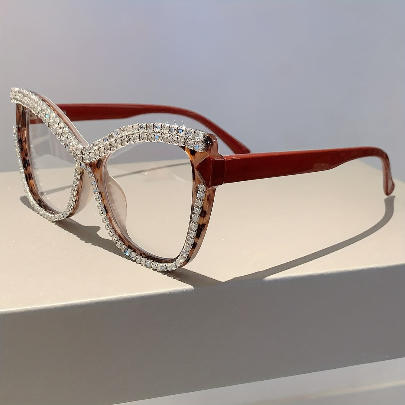 Large Cat Eye Bling Rhinestone Clear Lens Glasses Fashion Computer Glasses Party Prom Decorative Spectacles