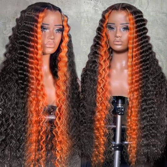 250% Density Deep Wave Lace Front Wigs Human Hair 2/350 Ginger Deep Curly Wigs Human Hair for Women 13X6 HD Lace Front Wigs Ginger Orange Curly Human Hair Wig Brazilian Hair 20Inch