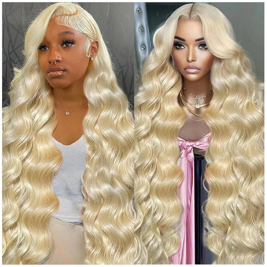 613 13X6 Lace Front Wig Human Hair 32 Inch 200 Density Blonde Wig Human Hair 613 HD Lace Frontal Wig 13X6 Body Wave Blonde Lace Front Wigs Human Hair for Women Pre Plucked with Baby Hair