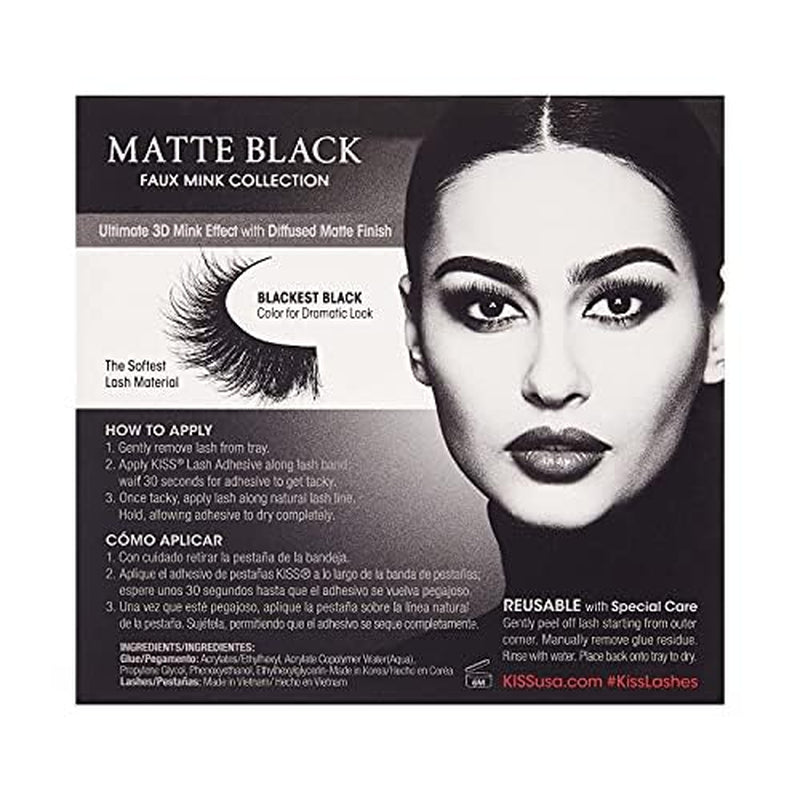 Lash Couture Faux Mink 3D Matte False Eyelashes, Matte Velvet', 16 Mm, Includes 1 Pair of Lash, Contact Lens Friendly, Easy to Apply, Reusable Strip Lashes