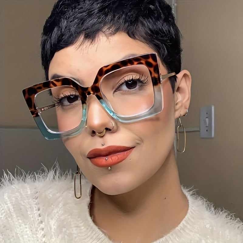 Oversized Square Color Block Frame Clear Lens Glasses Vintage Decorative Glasses For Women Men