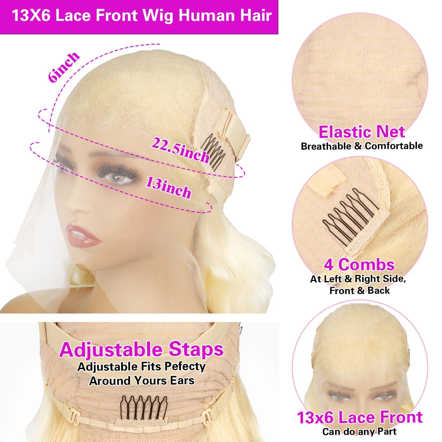 613 13X6 Lace Front Wig Human Hair 32 Inch 200 Density Blonde Wig Human Hair 613 HD Lace Frontal Wig 13X6 Body Wave Blonde Lace Front Wigs Human Hair for Women Pre Plucked with Baby Hair