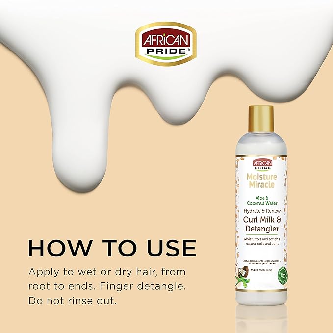 African Pride Moisture Miracle Hydrate & Renew Curl Milk & Hair Detangler Hydrates & Controls Frizz oz