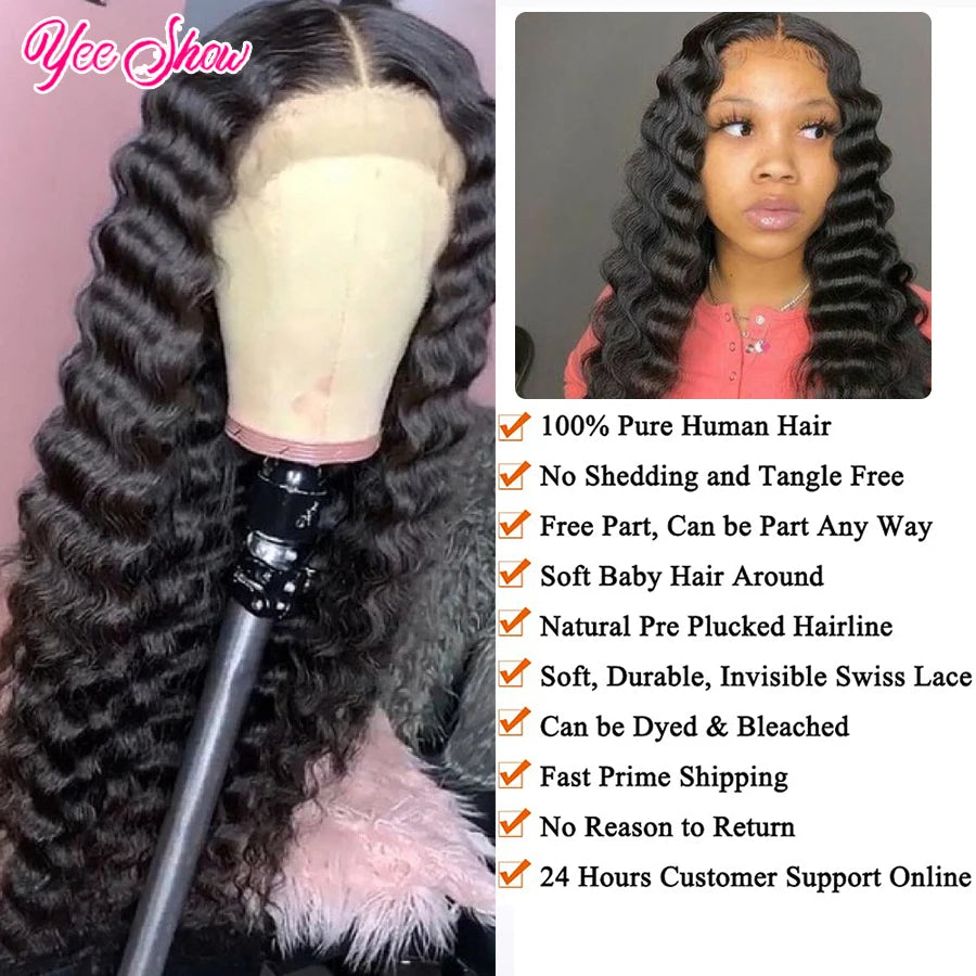 13x4 Loose Deep Wave 180% HD Lace Frontal Human Hair Wigs Pre-Plucked Brazilian