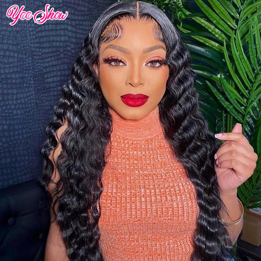 13x4 Loose Deep Wave 180% HD Lace Frontal Human Hair Wigs Pre-Plucked Brazilian