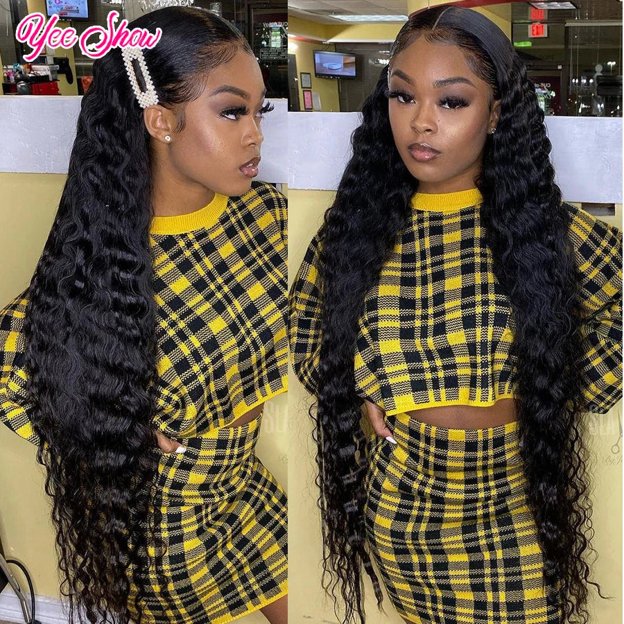 13x4 Loose Deep Wave 180% HD Lace Frontal Human Hair Wigs Pre-Plucked Brazilian