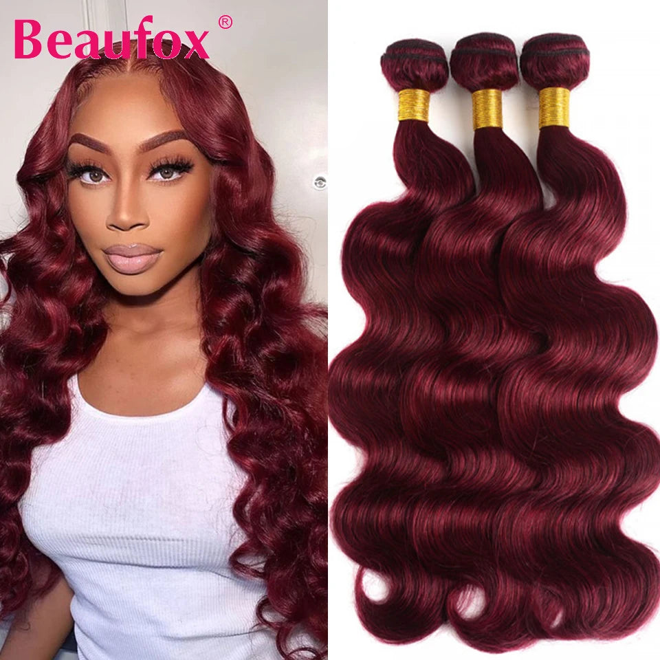 Beaufox 99J Body Wave Bundles - Burgundy Red Hair Extensions