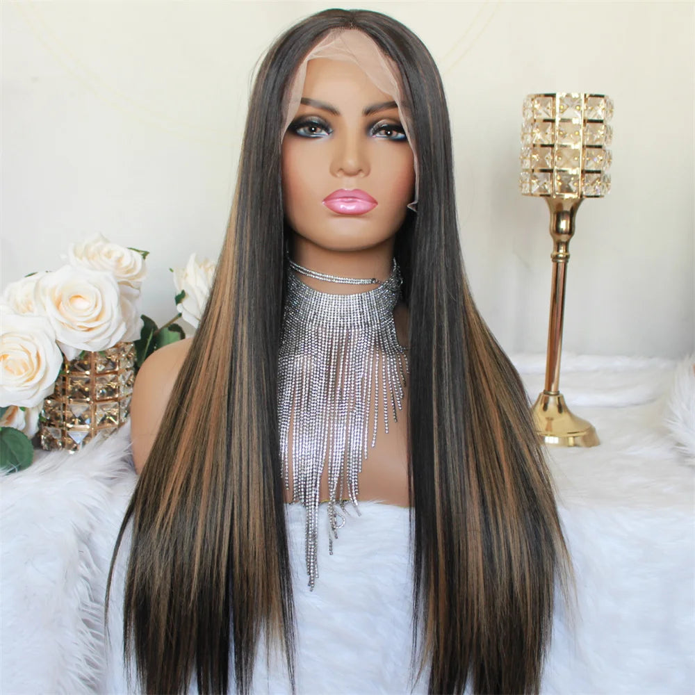 Long Wavy Lace Wigs Highlight Blonde Black Ginger Orange Synthetic Lace Wigs Glueless Natural Heat Resistant Hair Wigs Cosplay