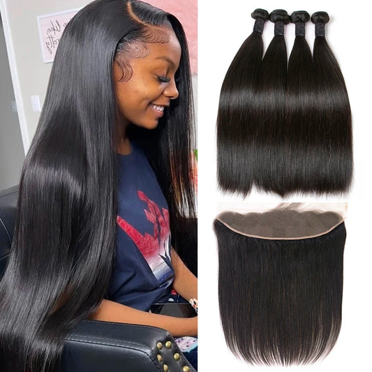 Brazilian Straight Hair Bundles with Frontal