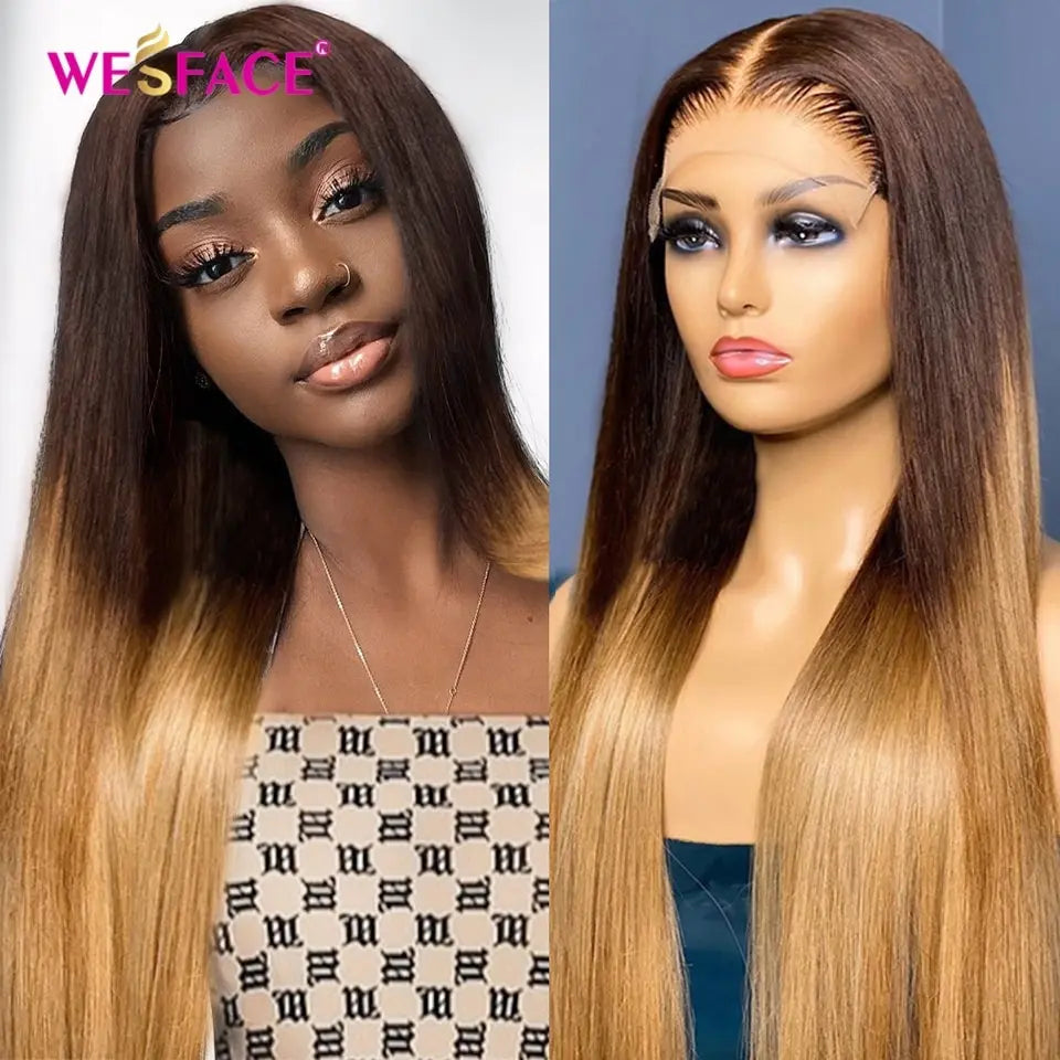 Long Straight Wigs Ombre Brown Blonde Human Hair 13×4 Lace Front Wigs For Black Women Brazilian Human Hair Wigs Remy Hair Wigs